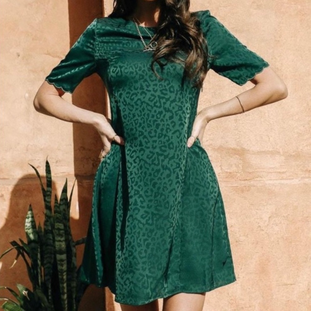 Bohme Green Leopard Print Satin Dress